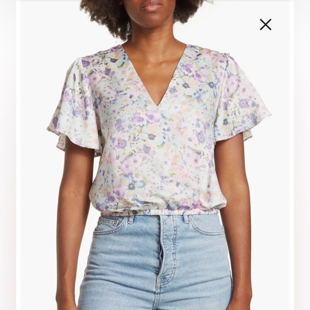 ASTR - Flutter Sleeve Faux Wrap Crop Top